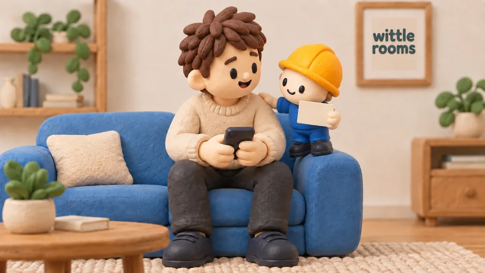 A small clay builder handing a recipe card to a person